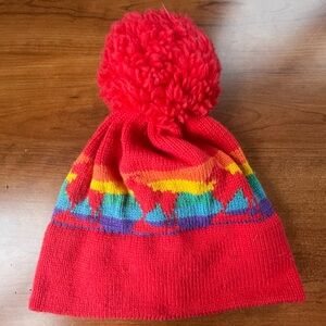 Vintage 100% Wool Red Hat Alpacas Pom Pom White Stag Hatstalker Made in USA